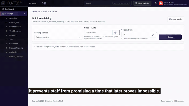 Running a real Quick Availability check in Forttier
