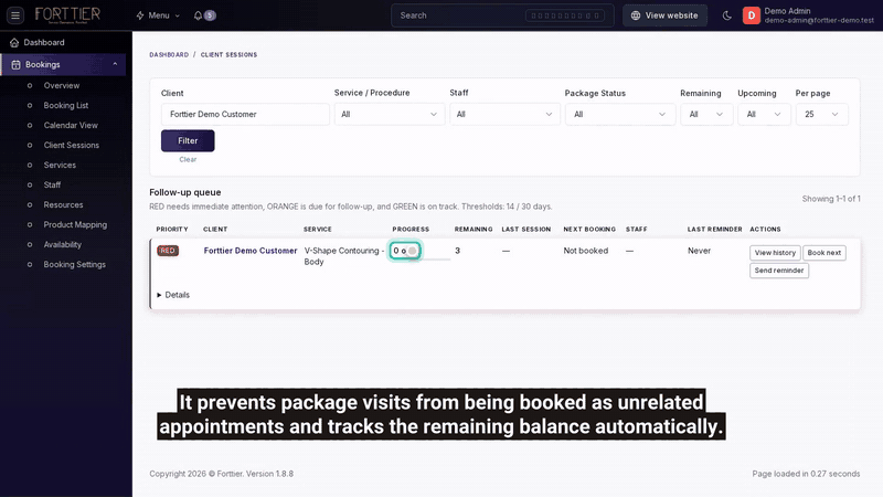 Reviewing a client package and using Book next